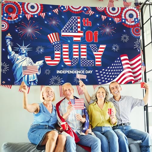 Image of KatchOn, XtraLarge 4th of July Banner- 72x44 Inch | Fourth of July Backdrop for Independence Day Decor | Patriotic Decorations | Memorial Day Decorations | 4th of July Decorations