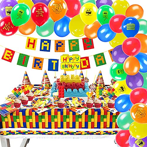 Sunbeauty 59 Pcs Building Block Balloon Garland Kit Building Birthday Banner Cupcake Toppers For Kids Boys Girls Brick And Block Themed Party Decorations #TOP5