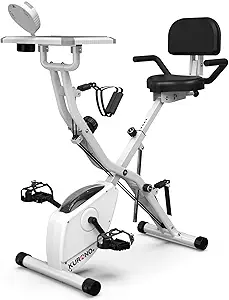 Exercise Bike for Home Workout Stationary Bike with Table | Foldable Indoor Cycling Bike for Seniors | 330 LB Capacity and Seat Backrest Adjustments