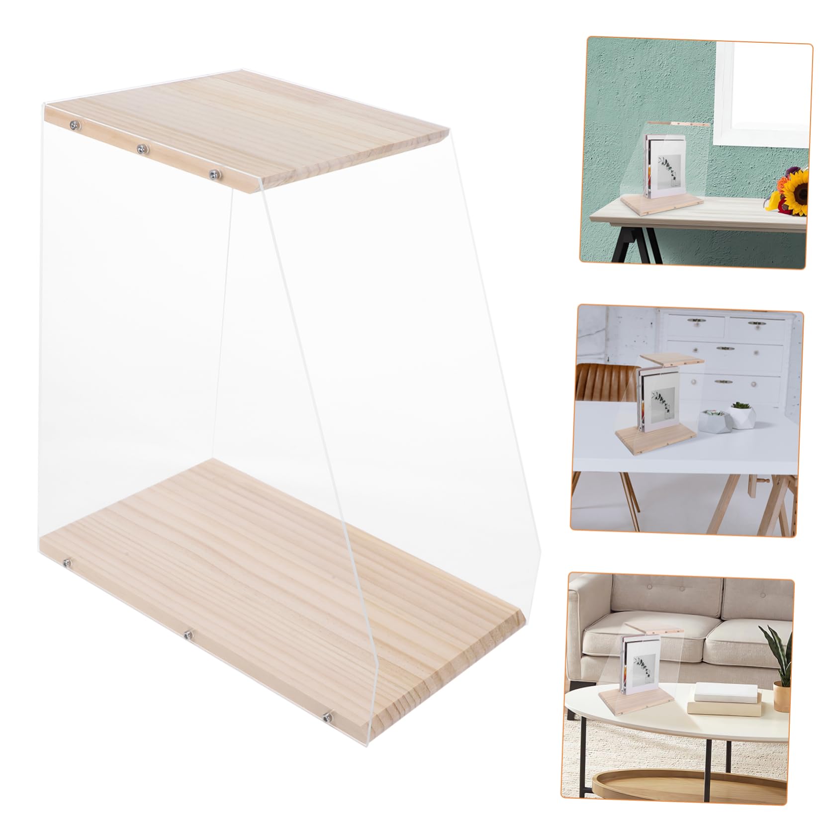 Amosfun Mobile in Legno e Acrilico Trasparente Porta Dischi Vinile Design Minimalista per Organizzare CD e Cassette, per Arredamento Desktop Moderno