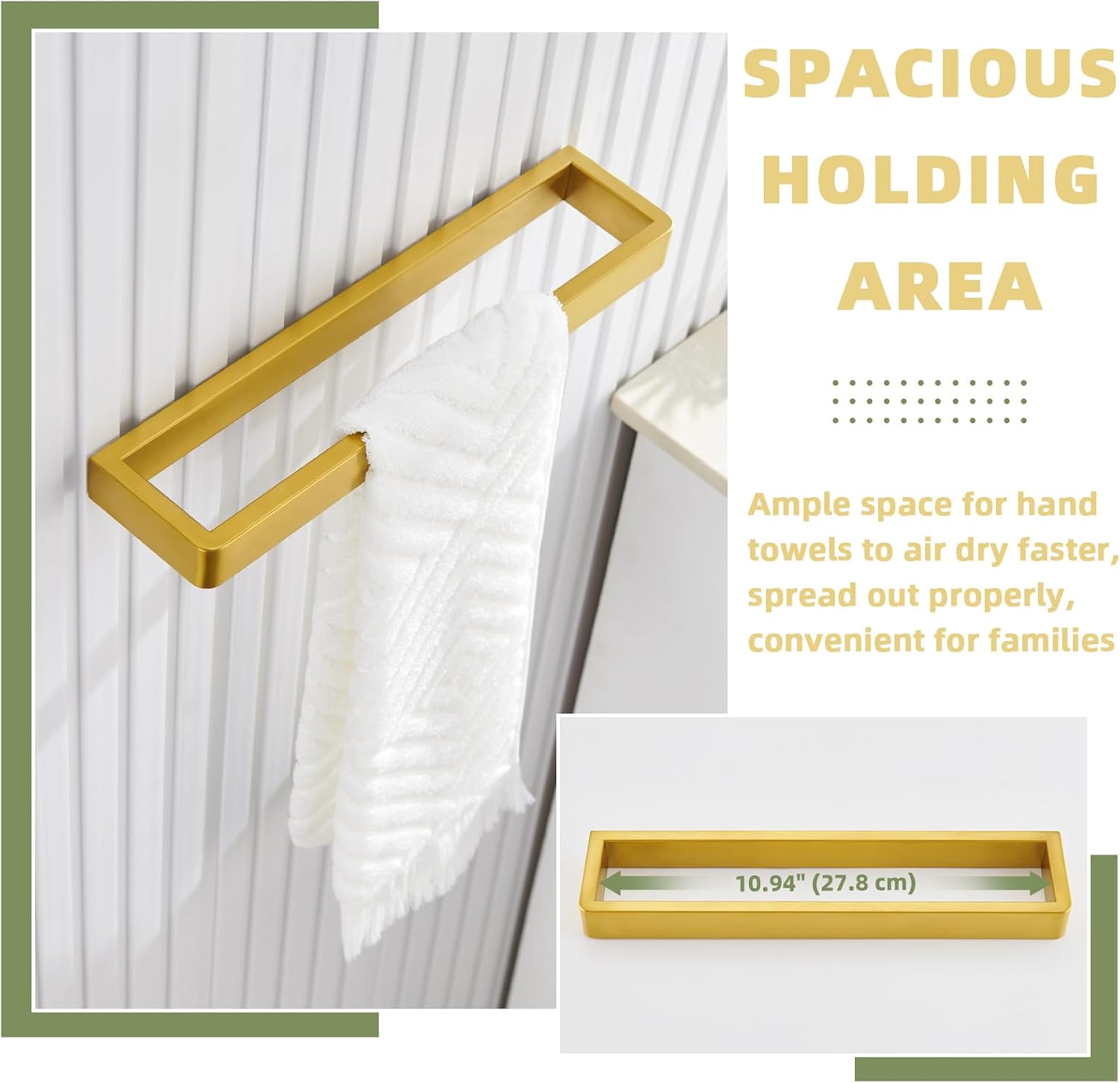 APLusee Brushed Gold Towel Bar, 304 Stainless Steel Towel Rack, Wall Mounted