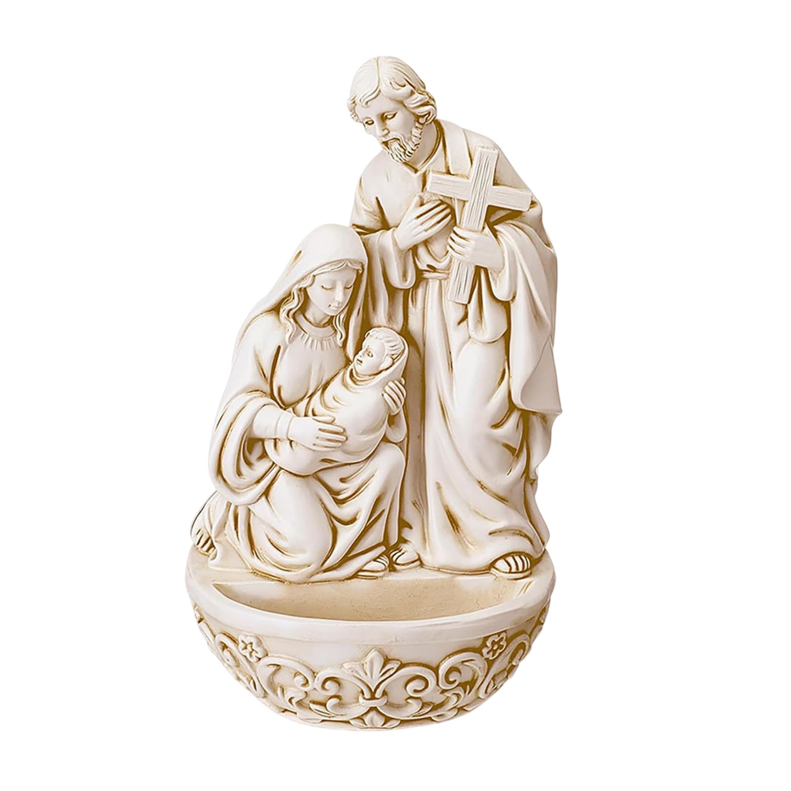 pidodou Resin Holy Water Font with Saint Joseph Mary & Jesus Christ Figurine, Catholic Holy Water Container, Religious Decor Gift for Home Office A Onesize