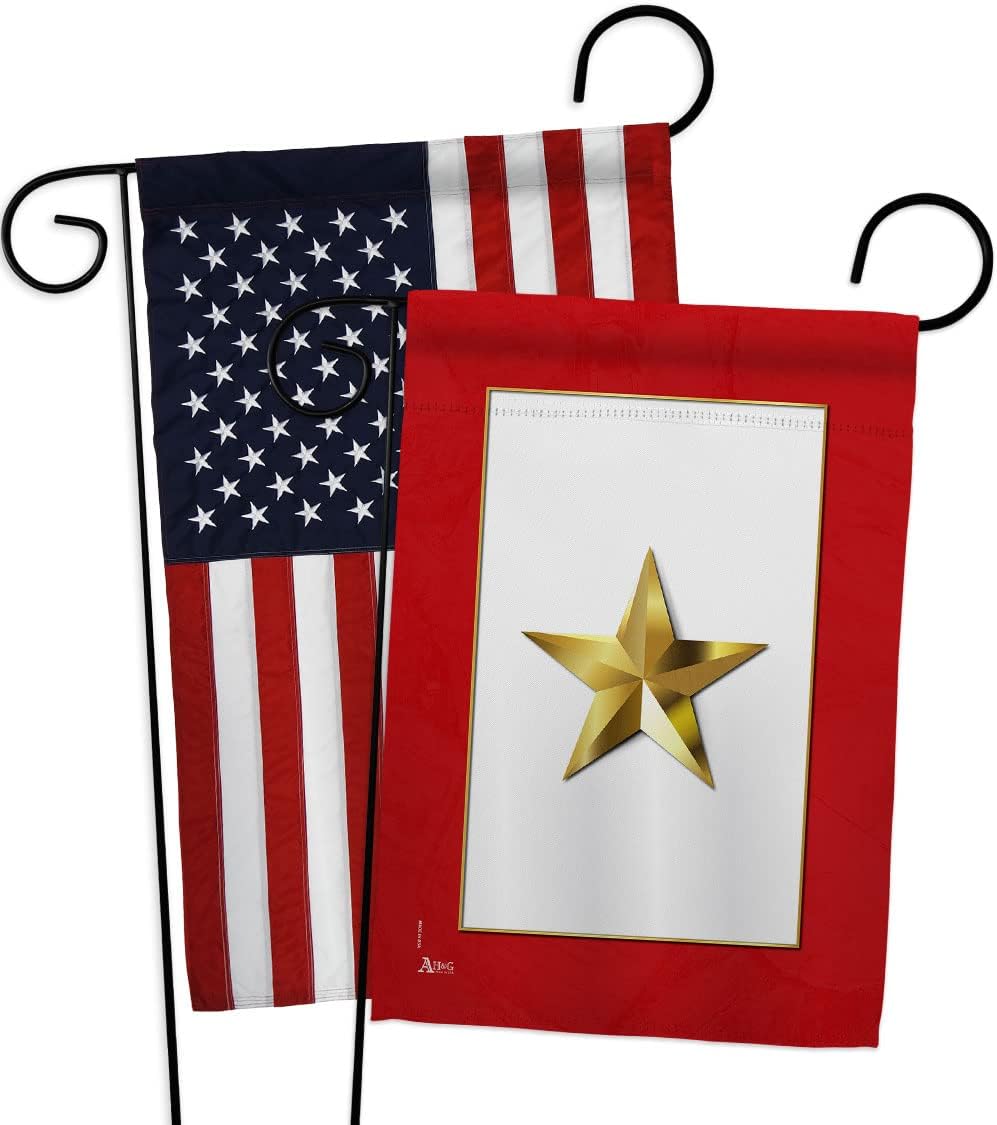 Gold Star Garden Flags 2pcs Pack Armed Forces Military Service All Branches Support Honor United State American Veteran Small Decorative Gift Yard House Banner Made In USA 13 X 18.5