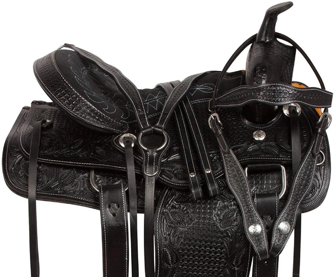 Me-WLS-124 - Puntina da sella in pelle, stile western, dimensioni 25-45,7 cm, con testiera in pelle abbinata, collare al seno, redini