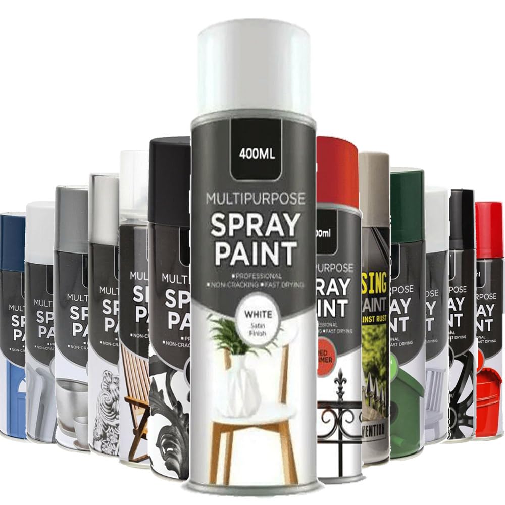 AlezyB - 1 x Multipurpose White Satin Spray Paint 400ml Excellent Coverage, Quick & Fast Drying for interior & exterior Multipurpose Spray for Metal | Plastic | Wood | Glass.