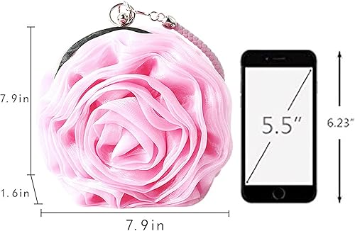 Miniatura 2 de Buddy - Bolso de mano con forma de rosa para mujer bolso de pulsera de satén suave para fiesta de boda Beige, Rojo, Plateado, Blanco, Y-(exquisito)