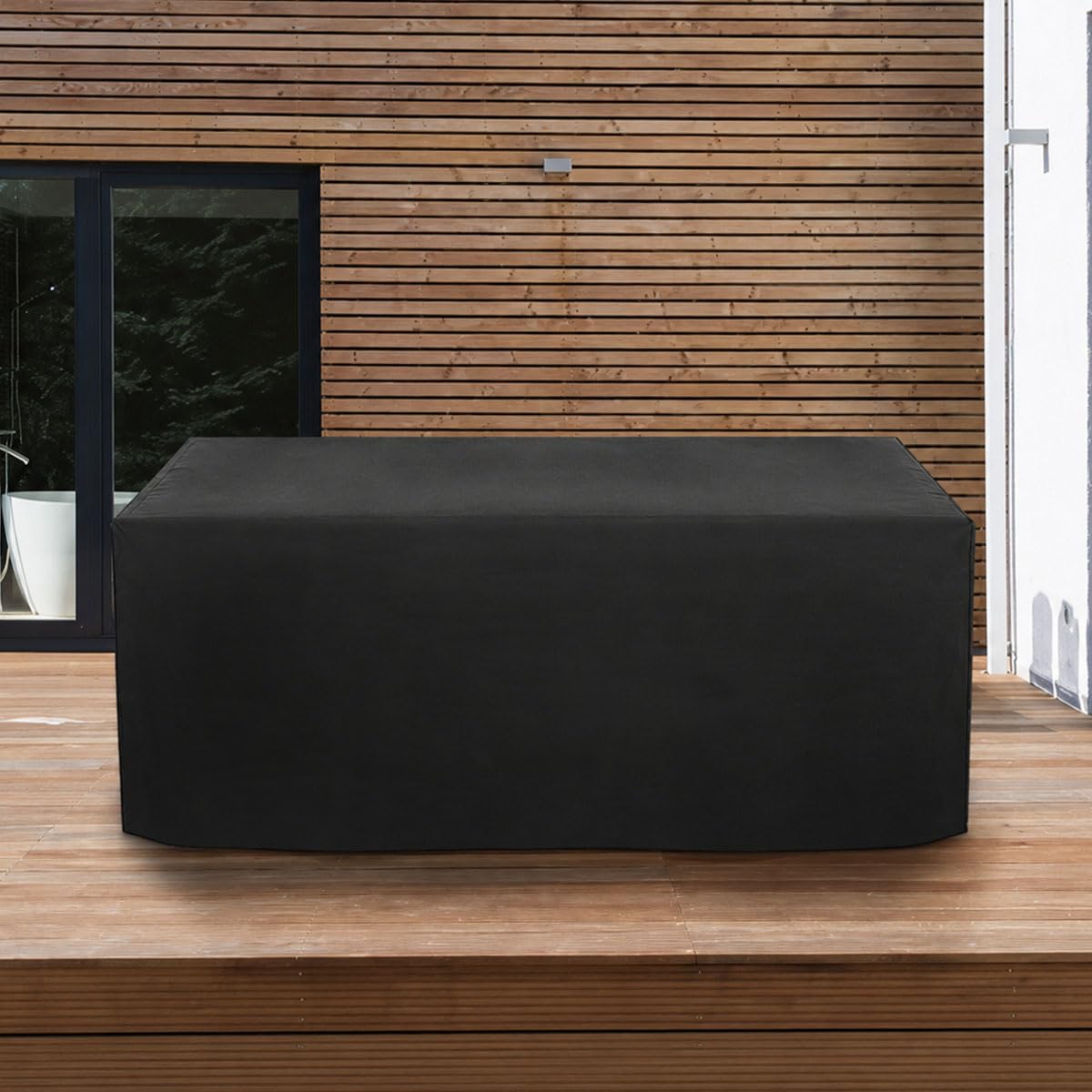 HCFKLIG Garden Furniture Covers Waterproof, Oxford Fabric Outdoor Sofa Cover, Windproof Sunproof Rectangular Patio Cover with Drawstring for Table Chair Set, Black(Size:325 x 208 x 58 cm,Color:A)