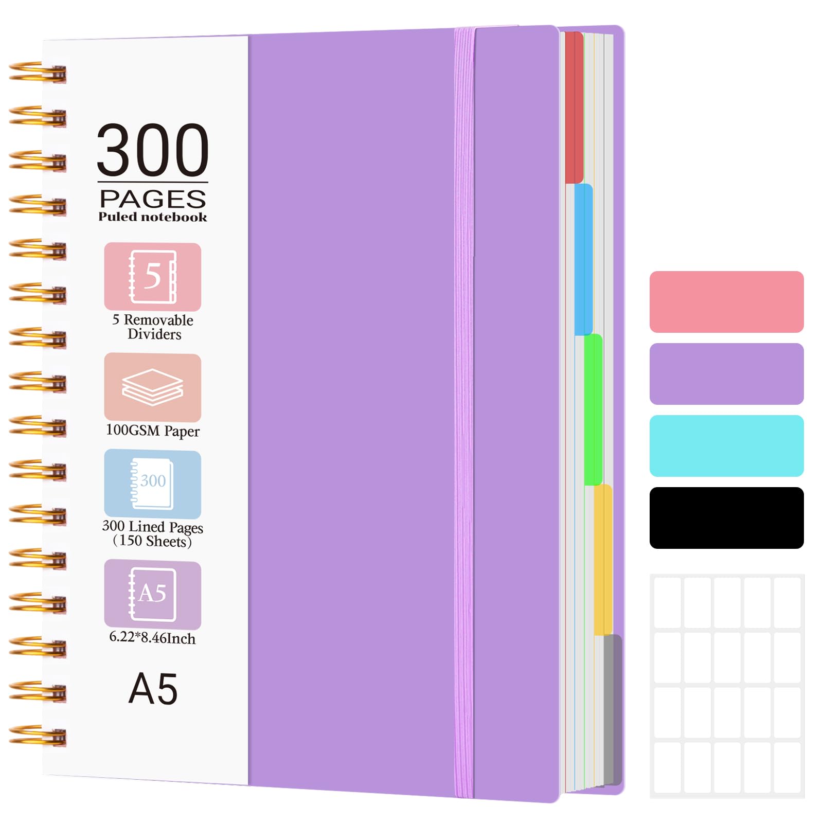 MOFELON A5 Notebook, Notepad, A5 Notebook with Dividers
