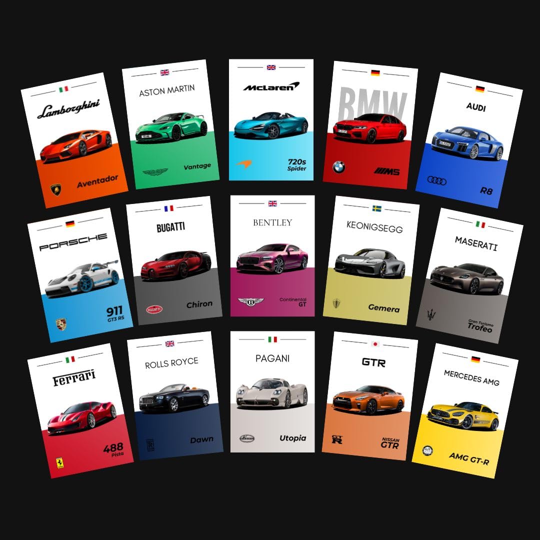 Funk You Store Supercars Cards (Set of 15) | Mini Posters Kit (8 x 6 cm) of Cars | BMW, Lamborghini, Ferrari, McLaren Poster for Phone Accessories, Bedroom, Office, Living room, Dorm room (Supercars)