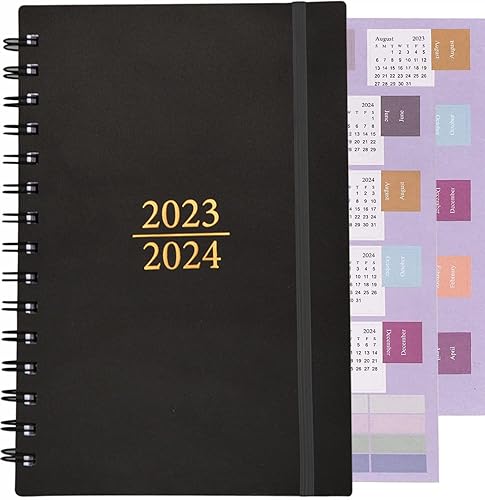 Diary 2023-2024, Moseem Academic Diary A5 Week to View from Jul.2023 to Dec.2024, Perfect A5 Diary Week to View 18-Month for Your 2023-2024 Planner,Twin-Wire Binding,Elastic Closure(21×14.5 cm,Black)