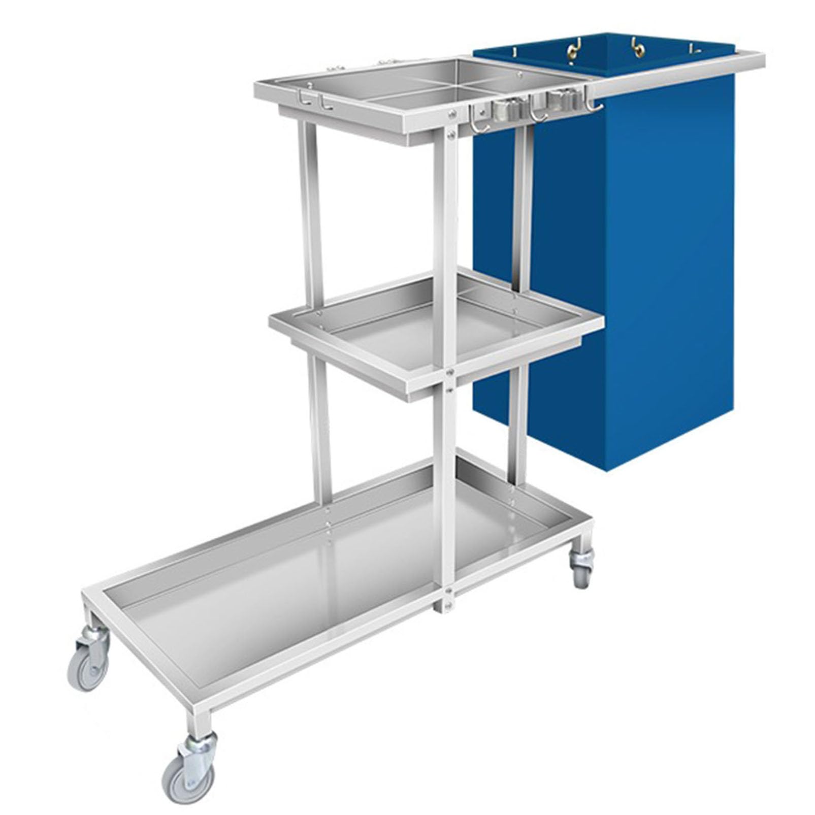 LJYKBFL Stainless Steel Janitorial Cart, Commercial Housekeeping Caddy Cleaning Trolley, Heavy Duty Rolling Utility Cart Broom mop Holder, Hotel/Supermarket/Office Cleaning Cart