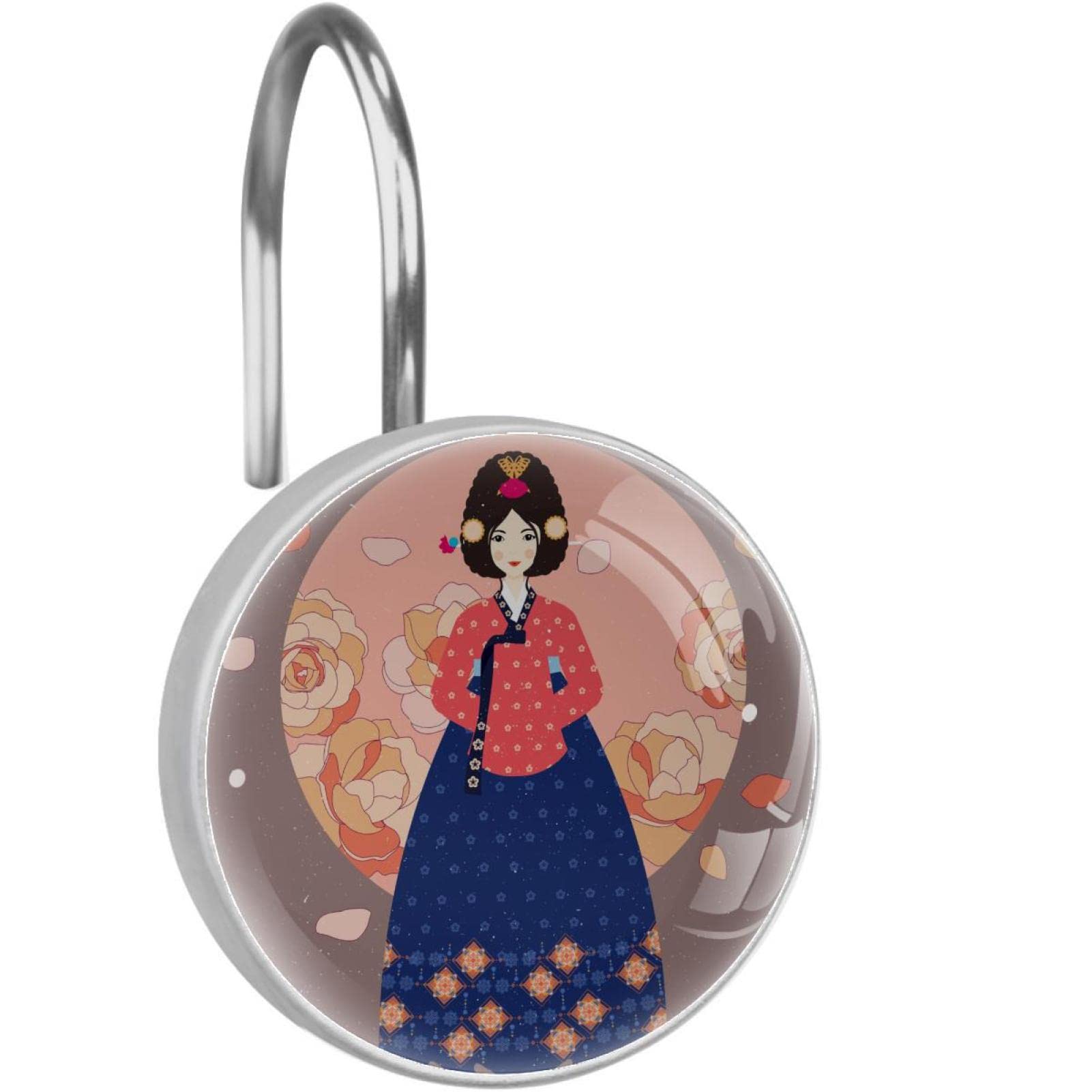 Crochets de rideau de douche en acier inoxydable avec motif traditionnel de Hanbok coréen x12