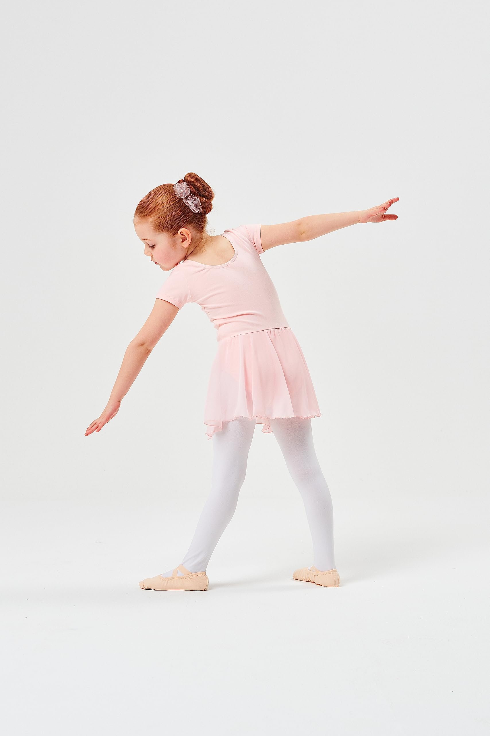 tanzmuster Ballettkleid Mädchen Kurzarm - Lucy - Gr. 92-170 - weiche Baumwolle - Chiffon Röckchen - Ballett Trikot für Kinder