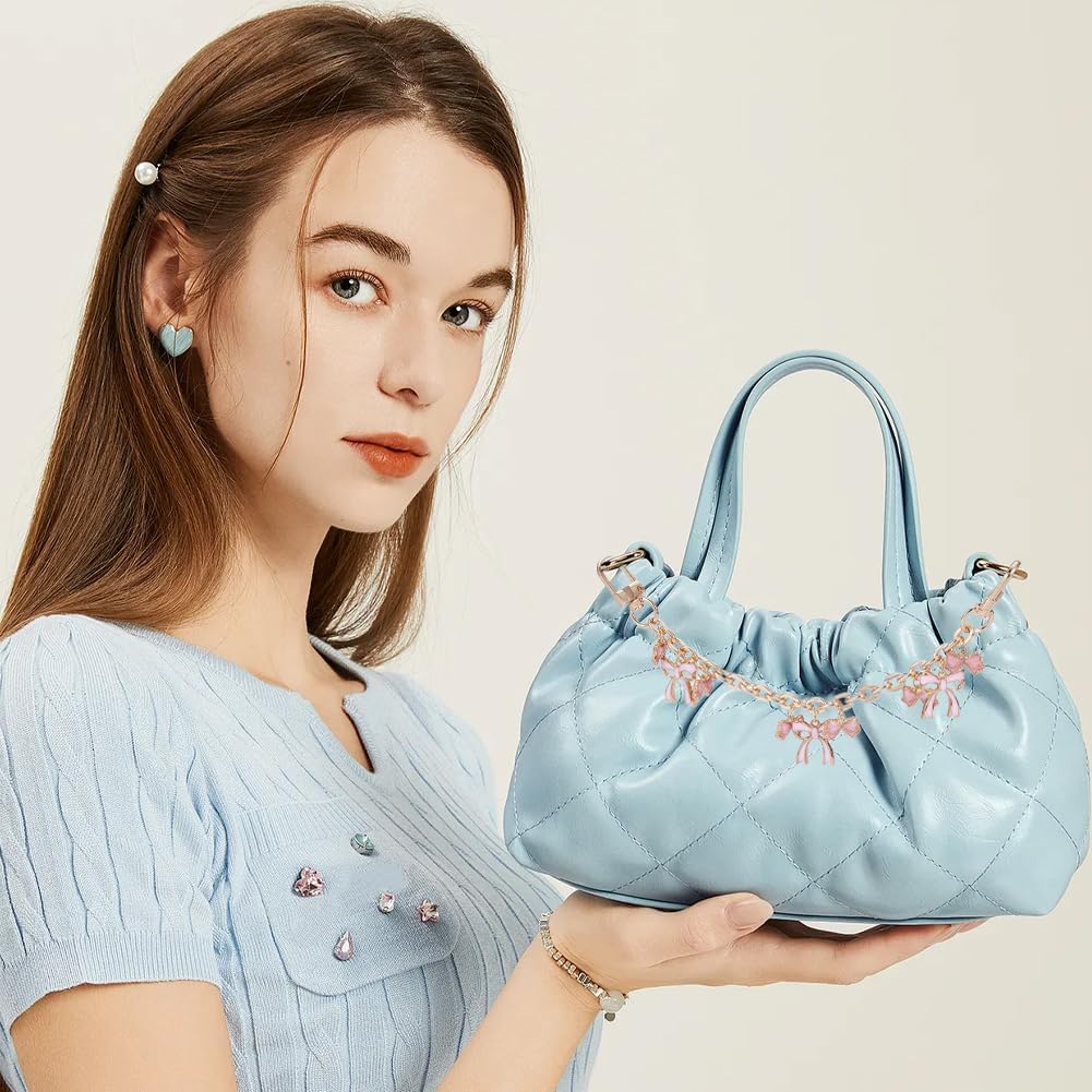 Beebeecraft 2Pcs 8 Inch Purse Chain Strap Replacement Alloy Bag Extender Chain with Enamel Pink Bowknot Charms Handle Extender Decorative Bag Chains for Wallets Handbags - Image 5