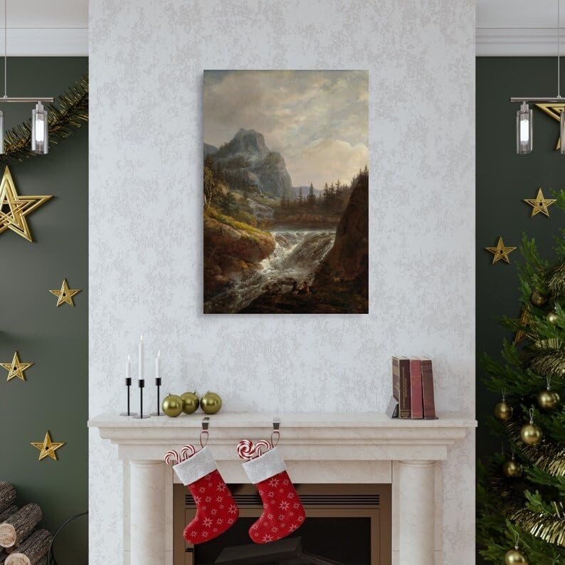 Décoration de chambre sur toile forêt et cascade style romantique