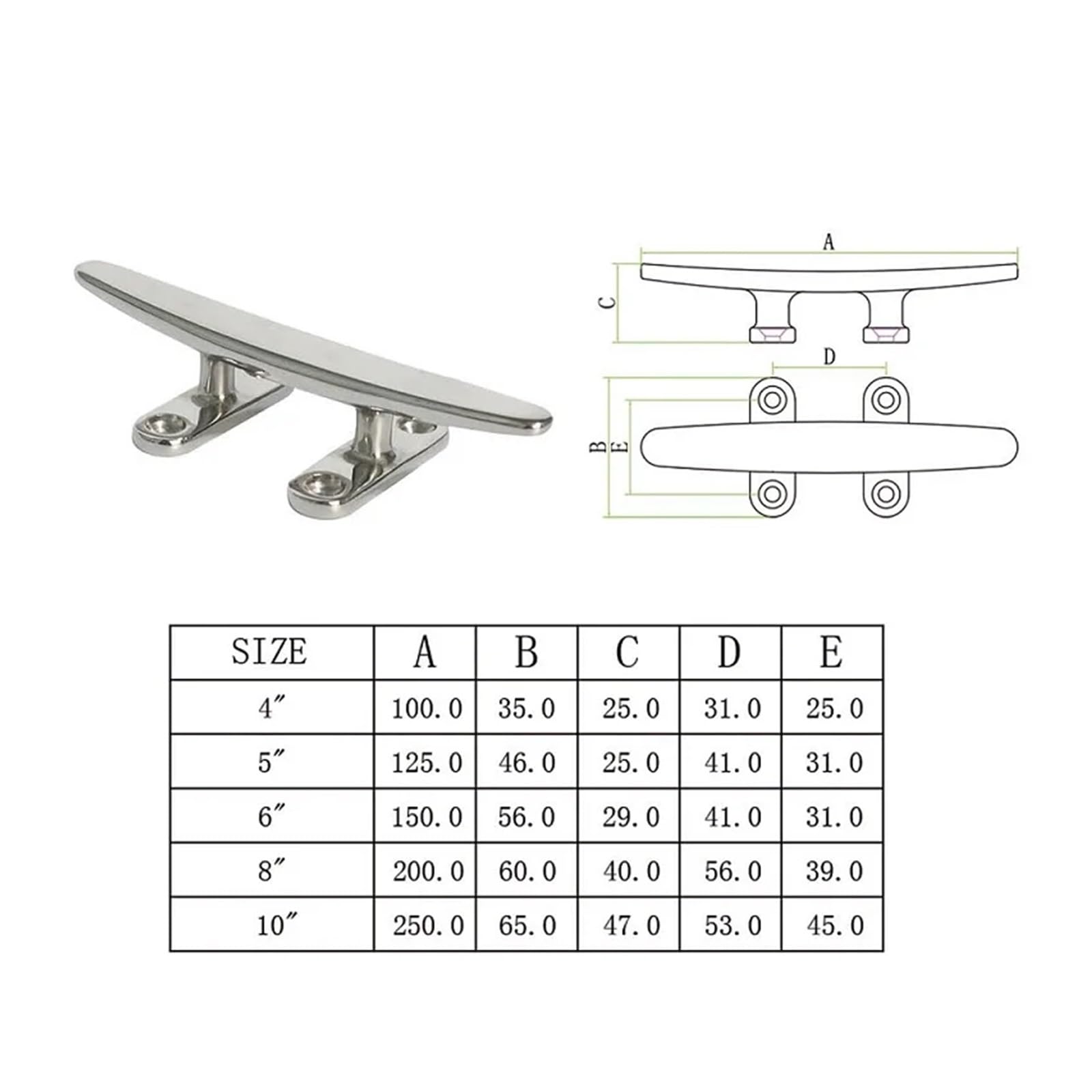 Stalowe knagi dokowe do łodzi, Sporty wodne 4 szt. Knagi do łodzi ze stali nierdzewnej 316 5 cali 6 cali 8 cali Lustrzane lakiery do łodzi morskich Jachty Otwarta podstawa Deck Cleat Akcesoria żeglars