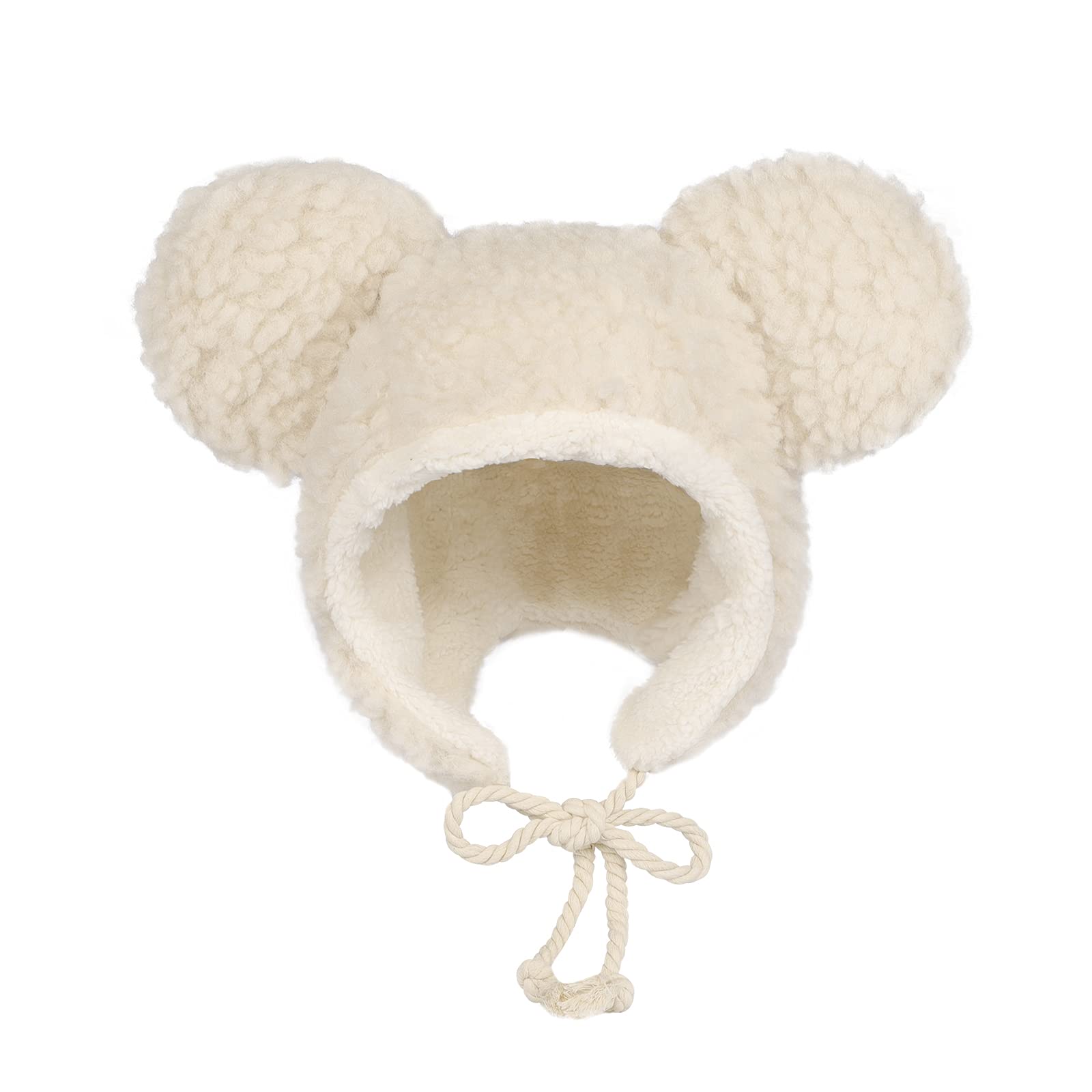 Cute Plush Bear Ear Hat Women Girls Faux Fur Winter Trapper Hat Trooper Soft Warm Animal Hat with Earflaps Windproof Ski Hat Beige