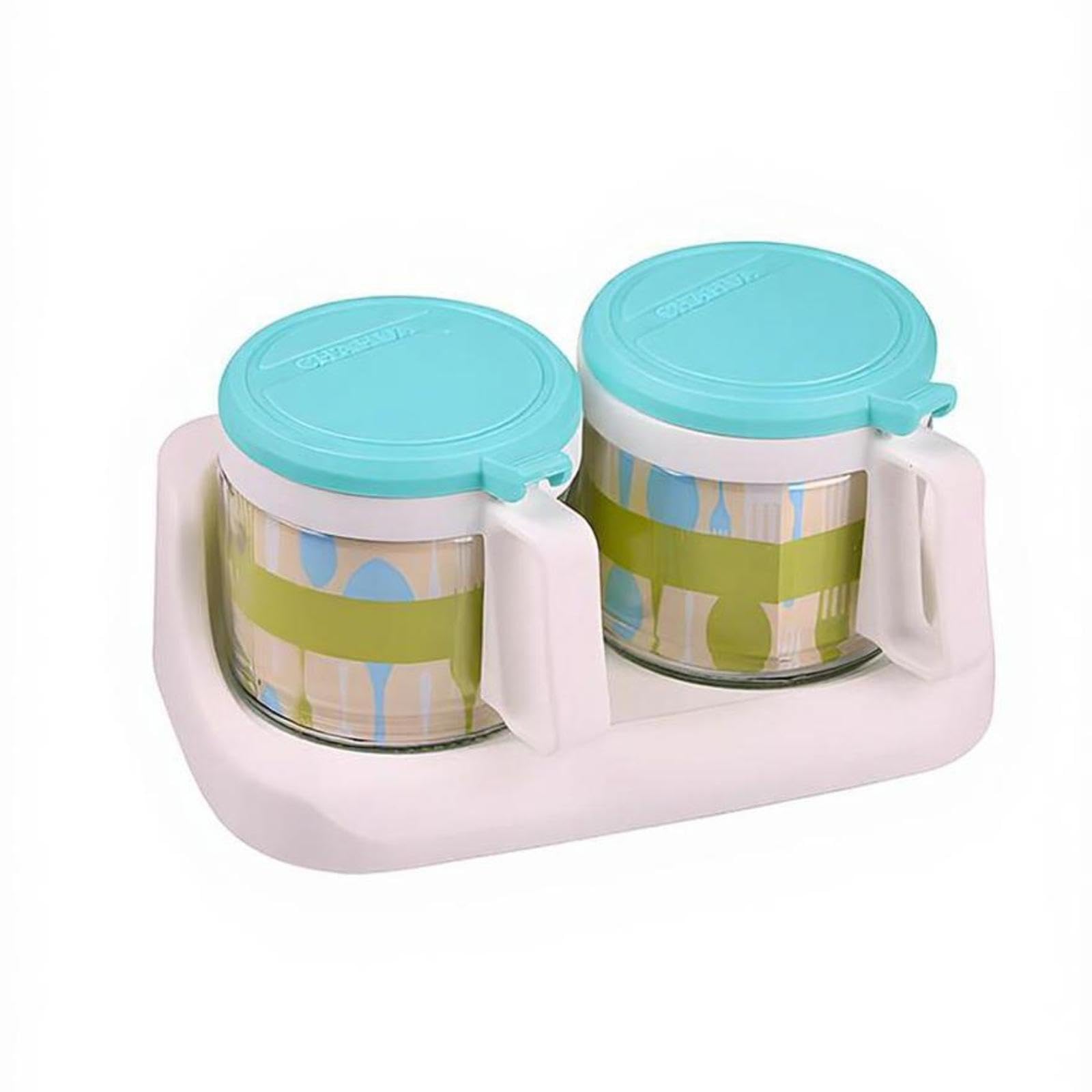 Glass Seasoning Holder, Seasoning Box Set, Airtight Storage, Kitchen Organizer Basic 2-Pack Blue