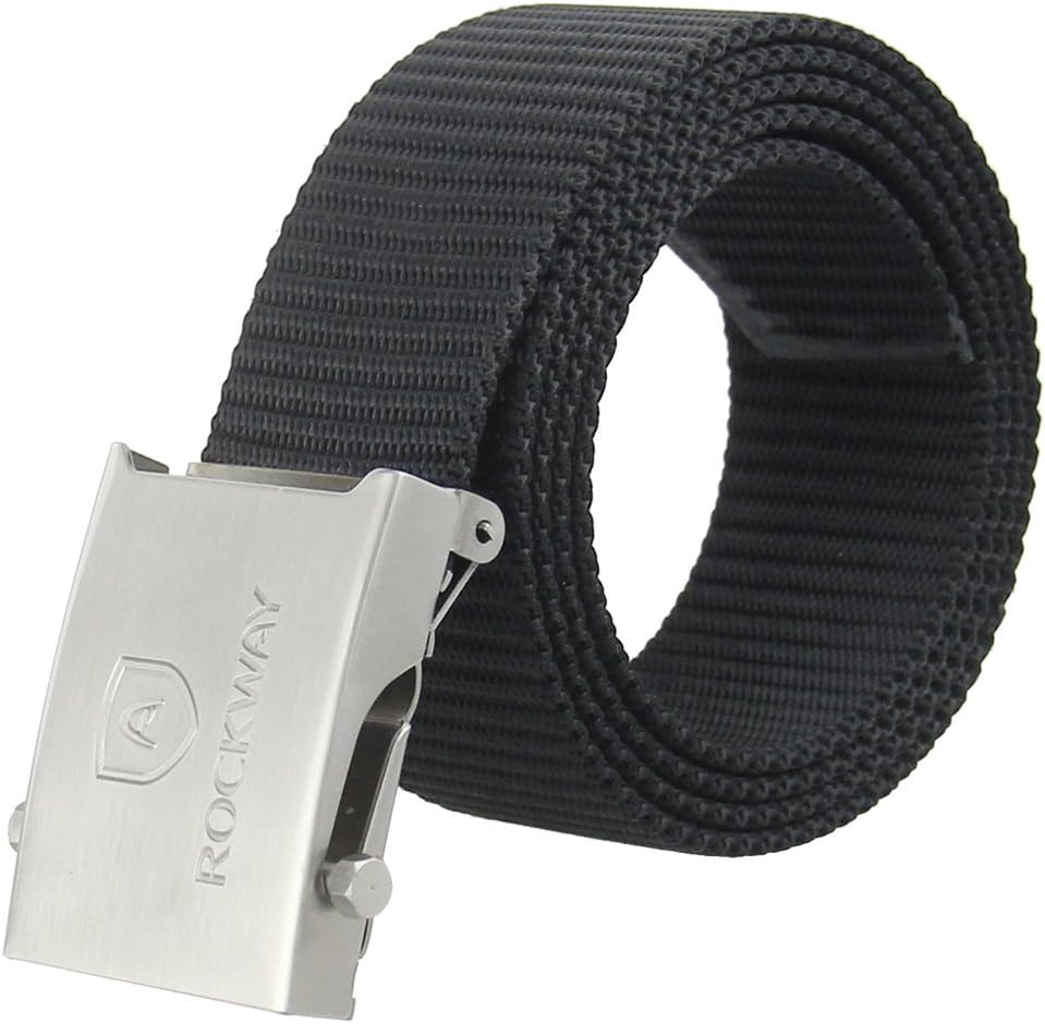 ROCKWAY Hard Nylon with Stainless Steel Slide Buckle Automatic Belt for Hunting (Black, Medium(31-34"))