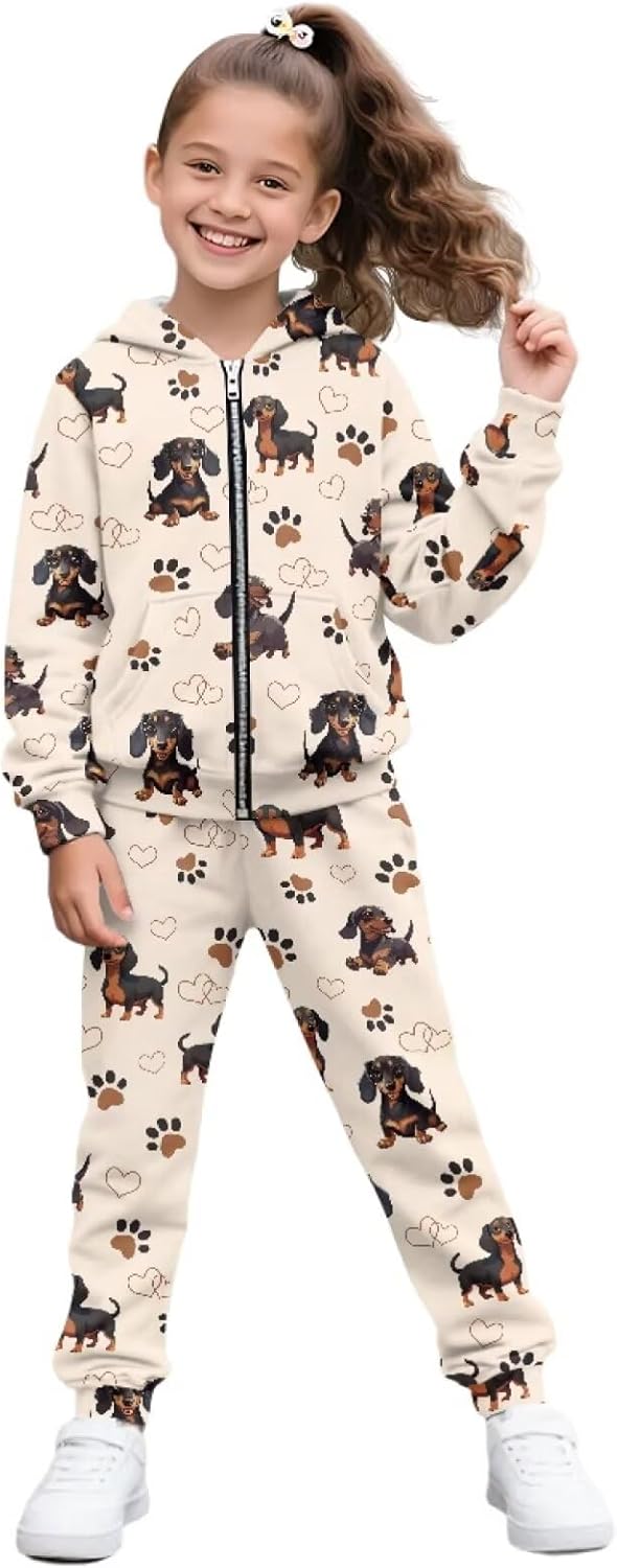 Coldinair Unisex Kids 2 Piece Outfits Girls Zip Up Hoodie and Sweatpants Long Sleeve Jacket Athletic Sweatsuit Tracksuit