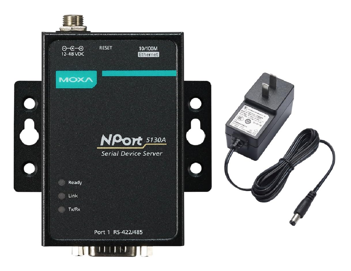 Moxa NPort 5130A with Adapter - 1-Port RS-422/485 Device Server, 0 to 60°C Operating Temperature