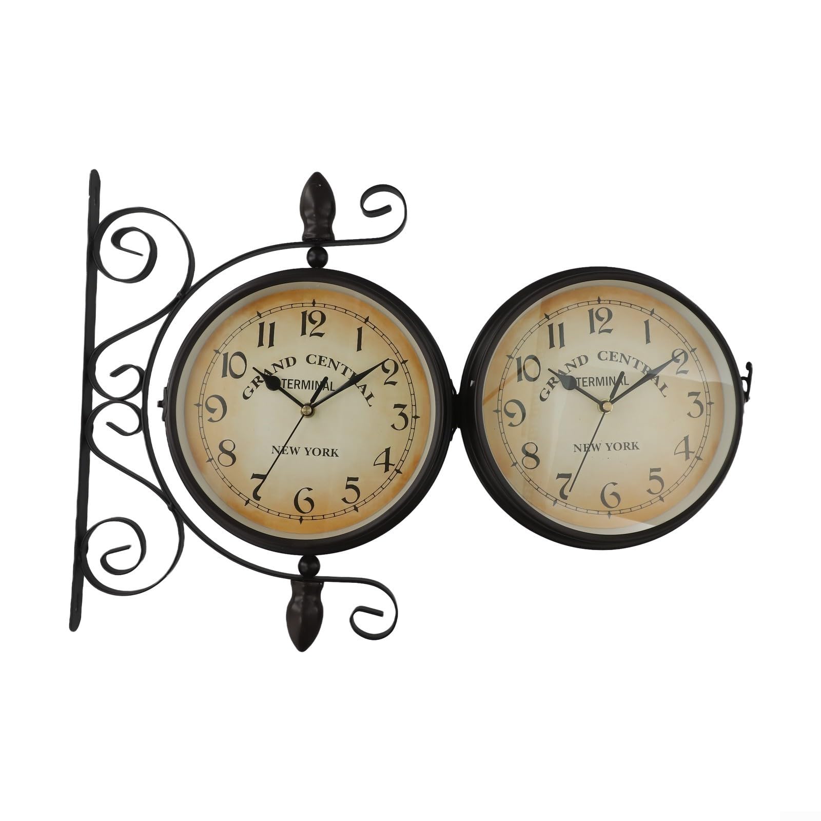 BlissfulAbode Doppelseitige Wanduhr Eisen Bahnhof Stil Antik Rund 8 Zoll Quarz Stille Uhr Mit Großen Zahlen Für Wohnzimmer Flur Veranda Retro, Vintage Wanduhr, Doppelseitige Uhr