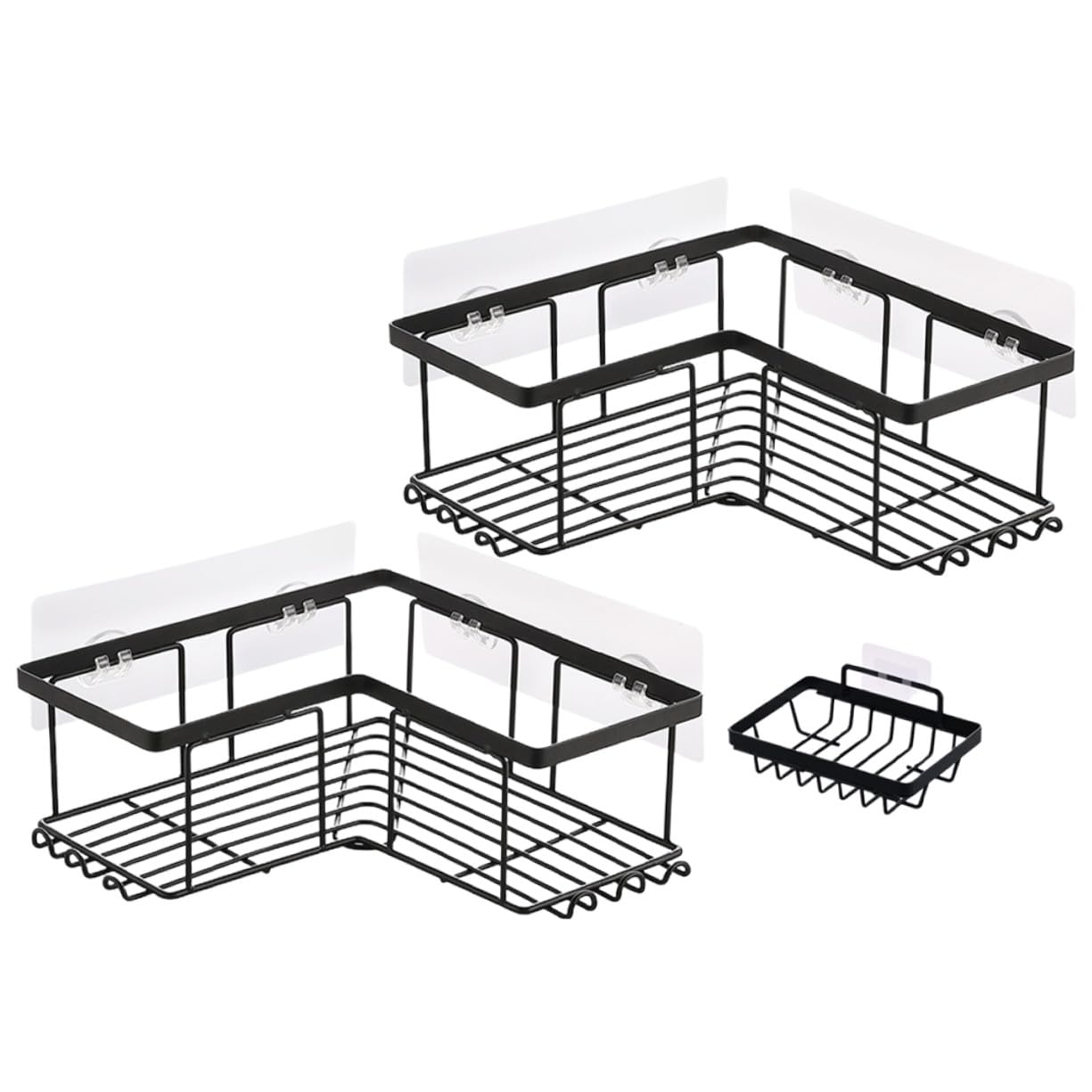 CONGARTENO Black Corner Shower Caddy Carbon Steel Wall Organizer with Built Hooks Space-saving Storage for Showers and Bathtubs