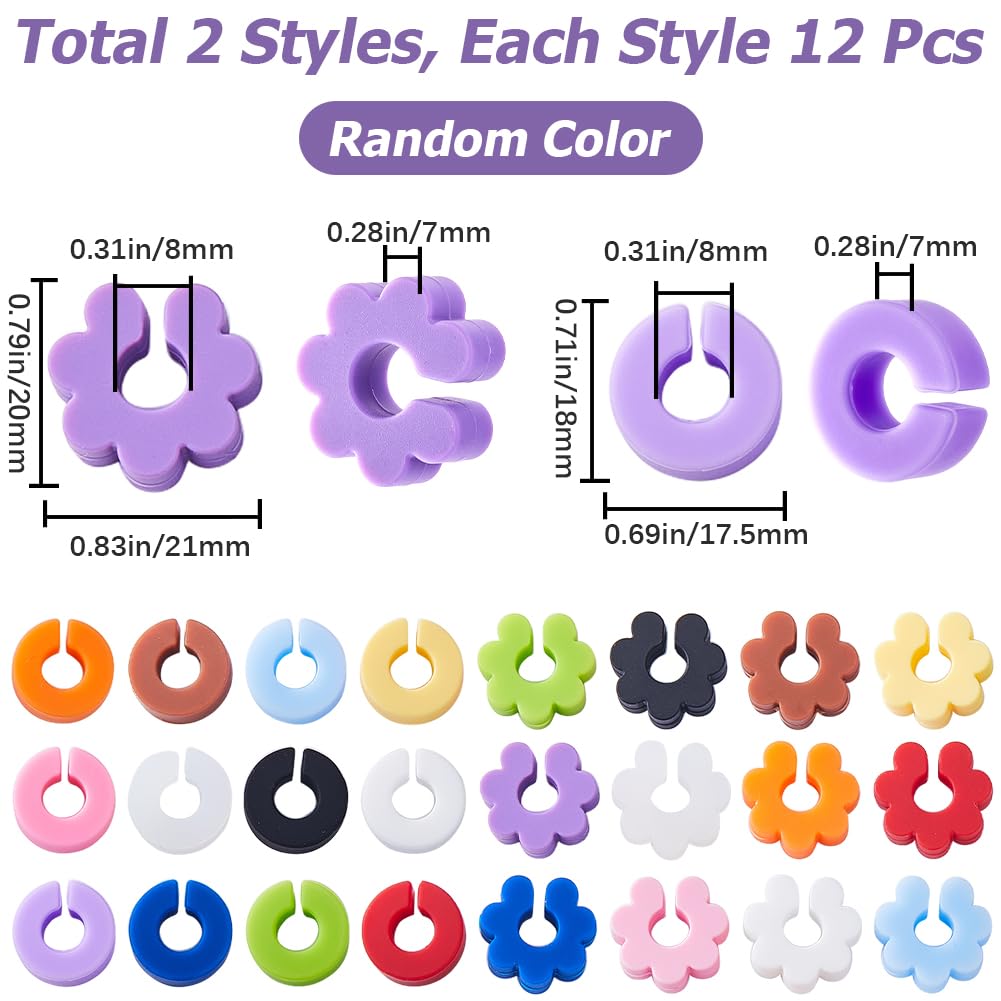 GORGECRAFT 24PCS 2 Styles Floral Silicone Wine Glass Charms Drink Markers Reusable Round Silicone Wine Marker Sets for Identification Cocktail Martini Wine Wedding Party Glass Favors Champagne Flutes