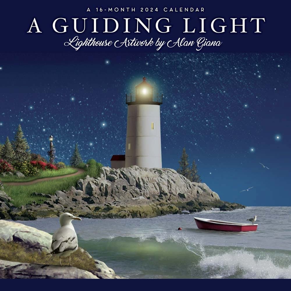 A Guiding Light | 2024 12 x 24 Inch Monthly Square Wall Calendar | Hopper Studios | Lighthouses Navigation Sea