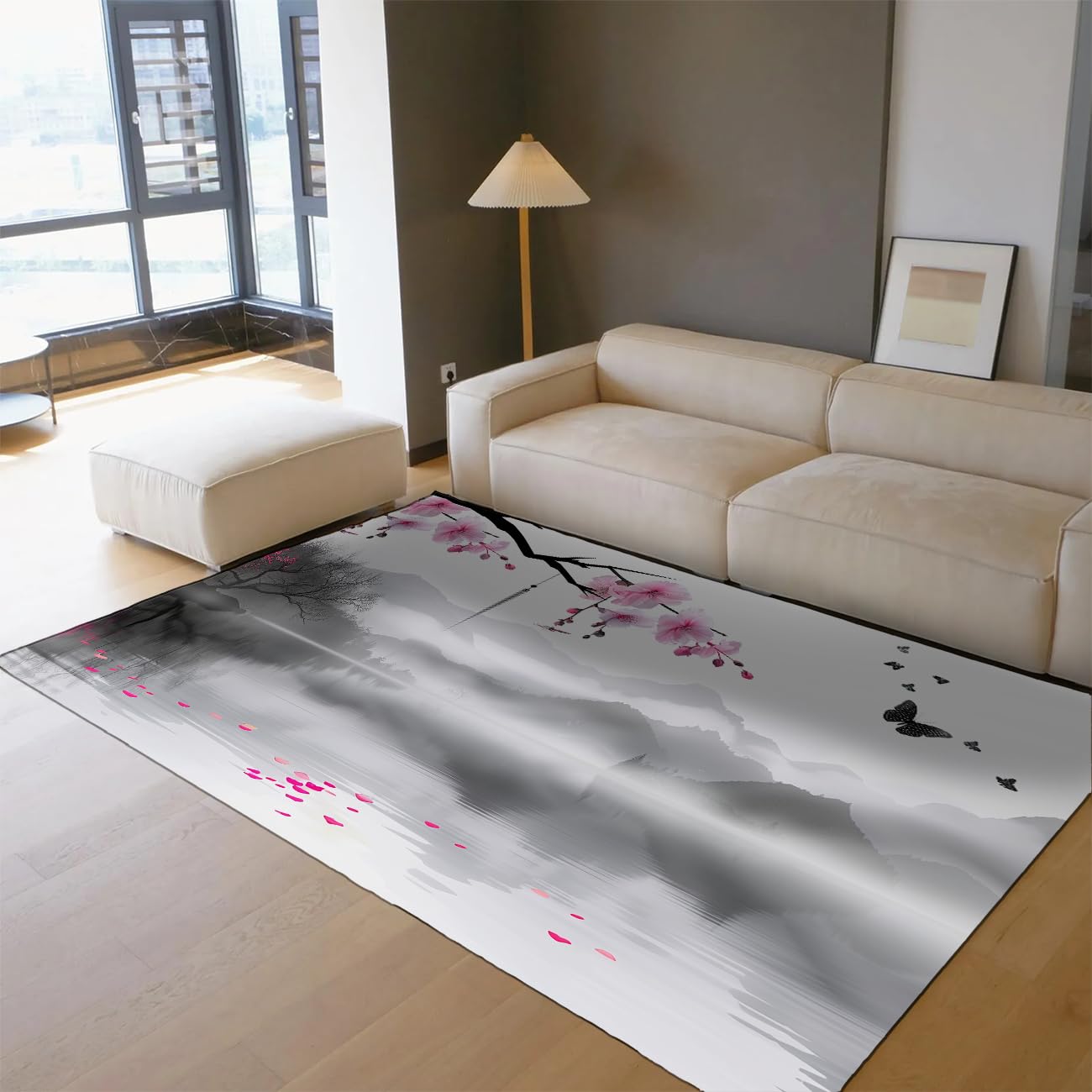 Zmywalne dywaniki 140 x 200 cm Rugs Pokój dzienny kwitnąca róża ptak do sypialni i jadalni nowoczesny orientalny tusz do prania wzór kwiat wiśni wewnętrzne dywany