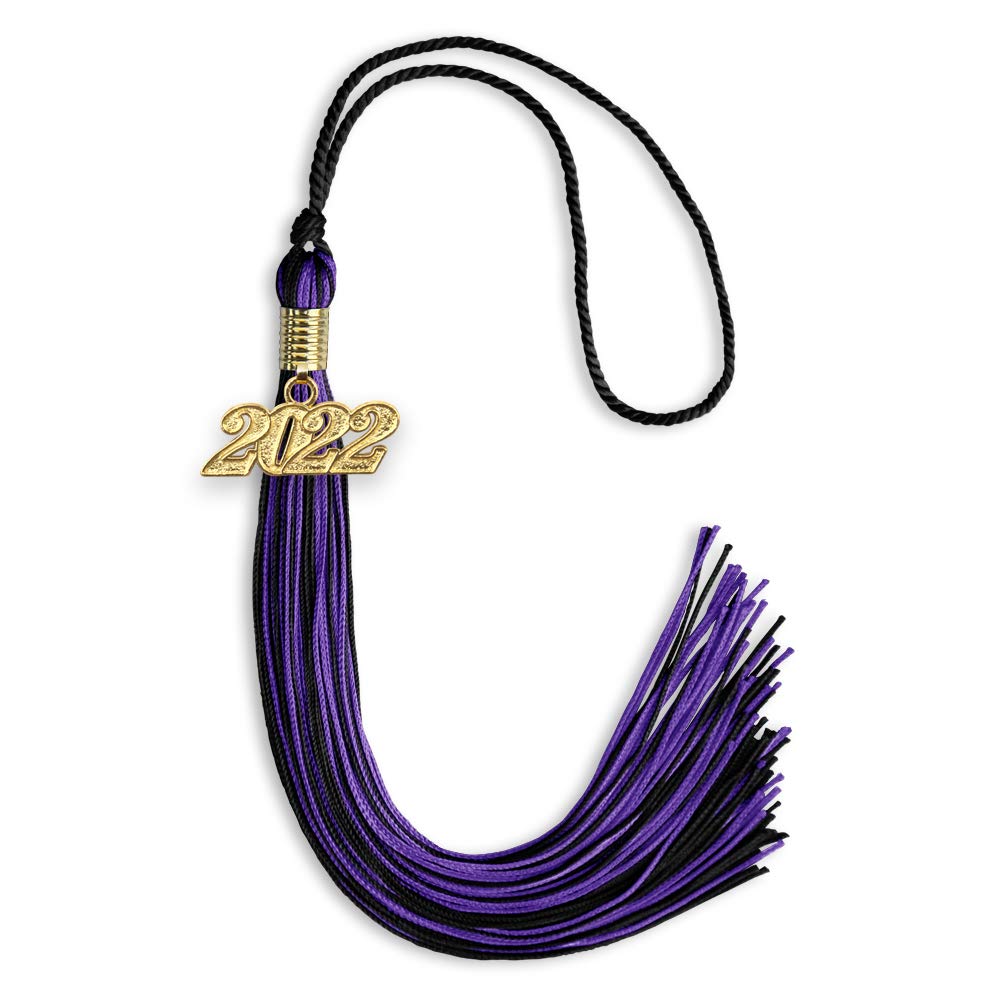 Endea Graduation Mixed Double Color Tassel with Gold Date Drop (Black/Purple, 2022)