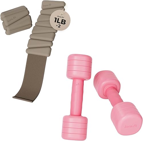 Mancuerna ajustable rosa (5 libras) y pesas de tobillo ajustables color gris pardo (1 libra)