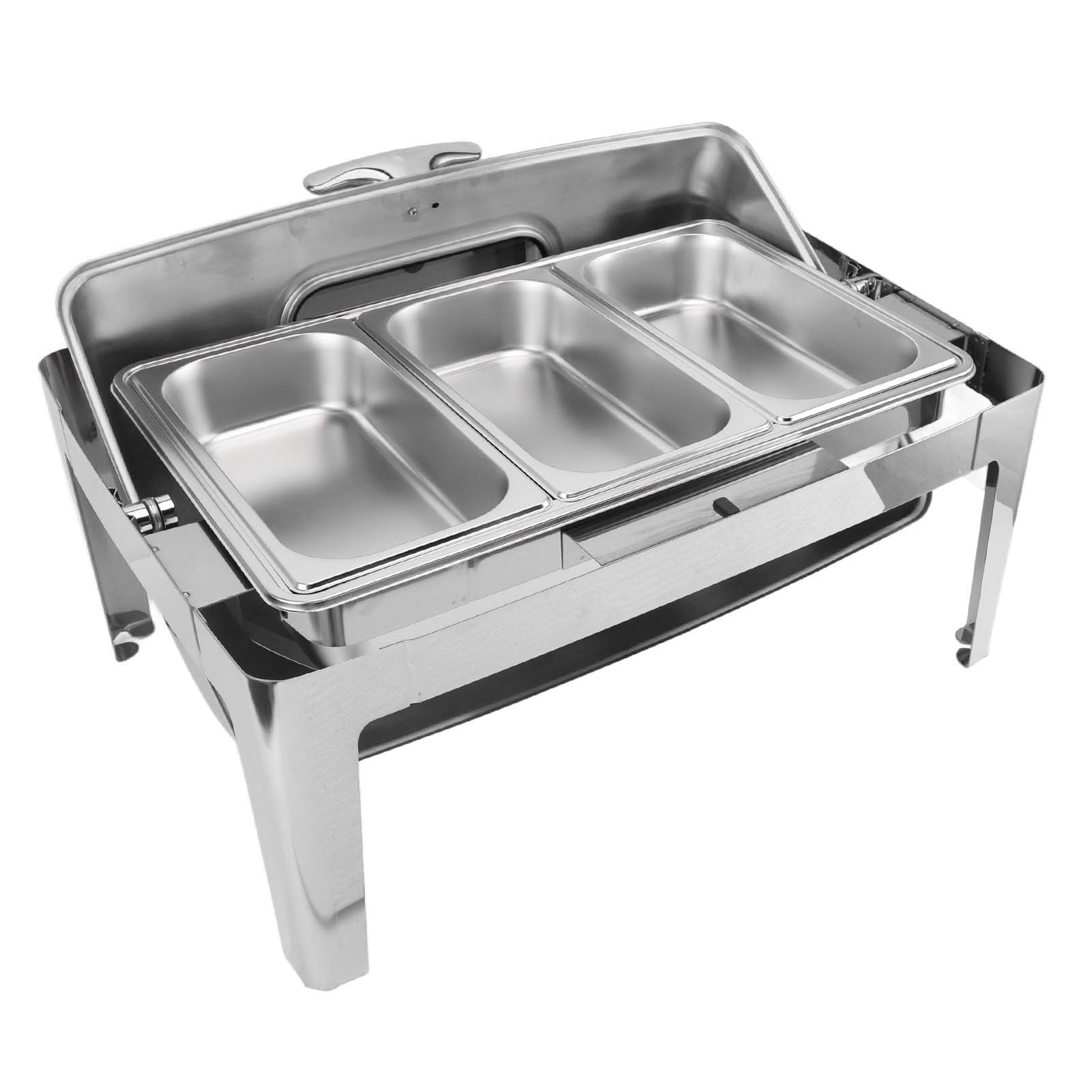 Qcwwy Chafing Dish, Diseño de Tapa de Vidrio Transparente Buffet Calentador de Alimentos Marco de Acero Inoxidable Chafing Dish Eléctrico Fácil Limpieza Chafing Dish Buffet Set (3