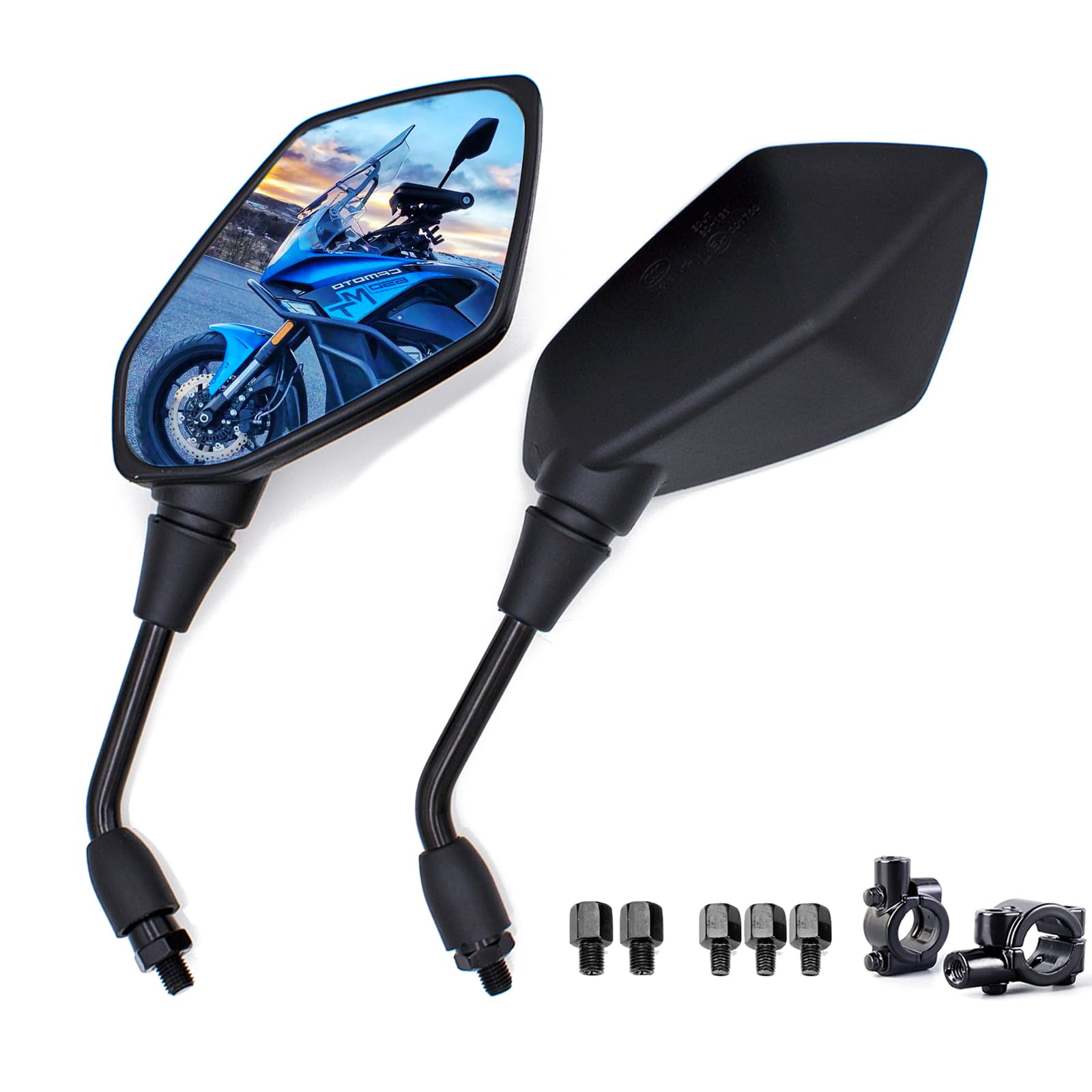 Mirror for Motorbike,Universal Side Mirror with 10mm 8mm Bolt 7/8 inches Handlebar Clamp Mirror,High Definition,Blast-resistant Handlebar Wing Foldable Mirrors, End Side Mirror (2 Pack)