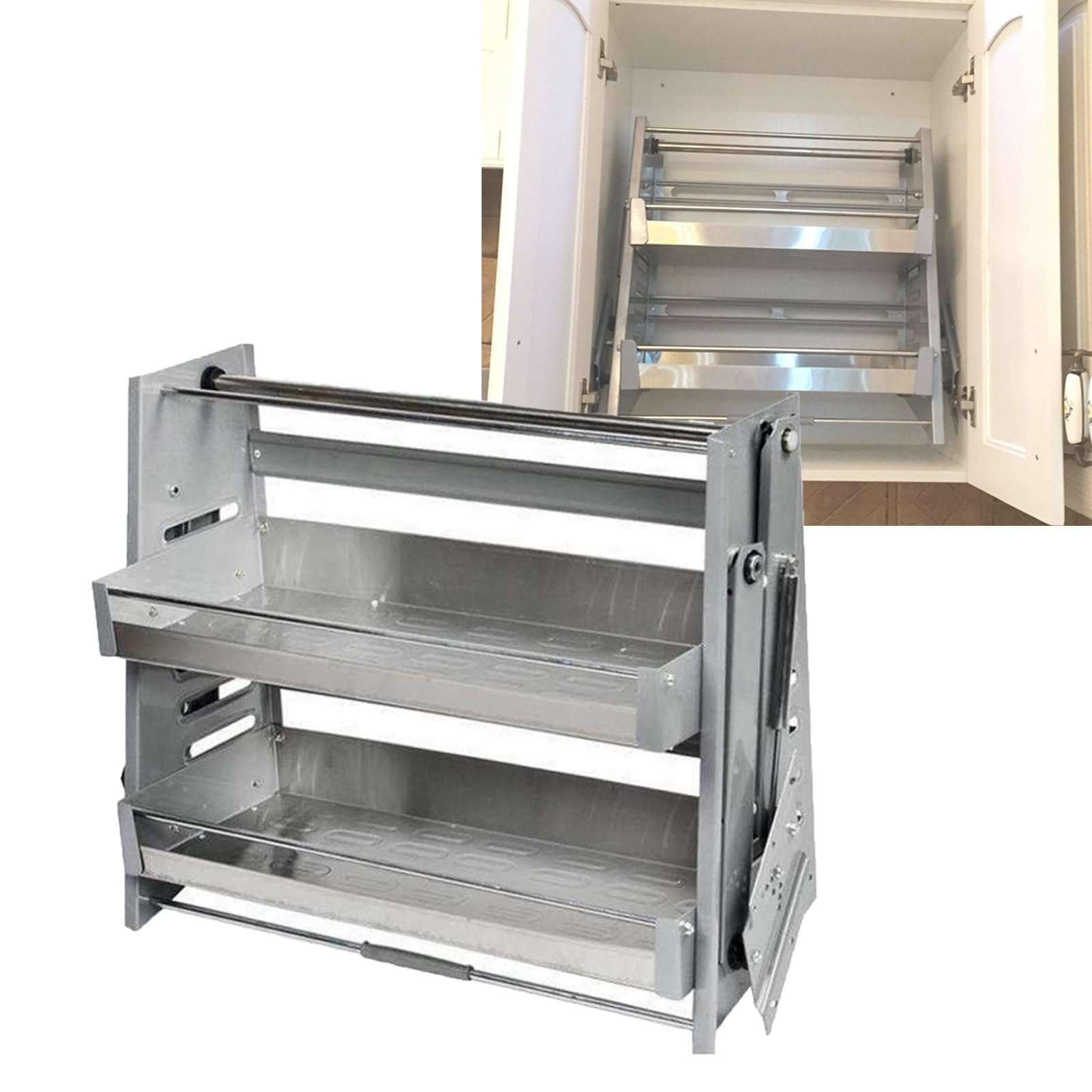 XLTFUC Pull-Down Shelves Cabinet Organizer 3 Tier Kitchen Cabinet Spice Rack System For Kitchen Appliances Lifting Upper Cabinets(765x280x580mm)