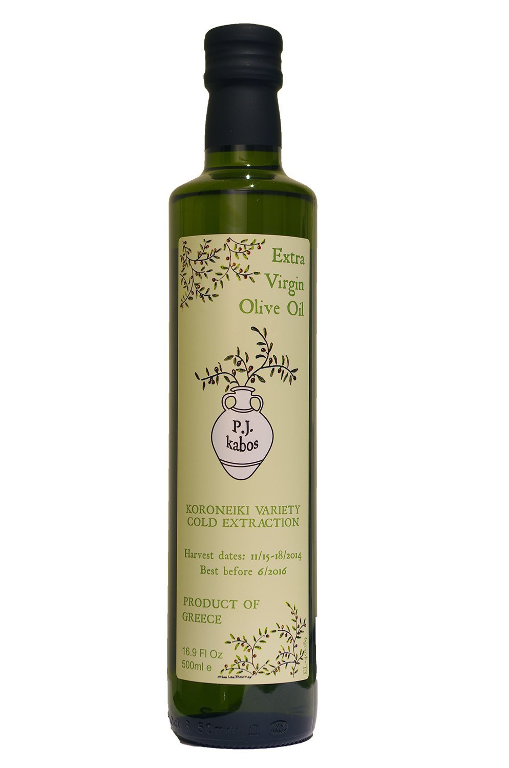 2015 GOLD Award Winning 'PJ KABOS' Extra Virgin Olive Oil from Greece (16.9Fl Oz Bottle, Greek Extra Virgin Olive Oil) Olive oil
