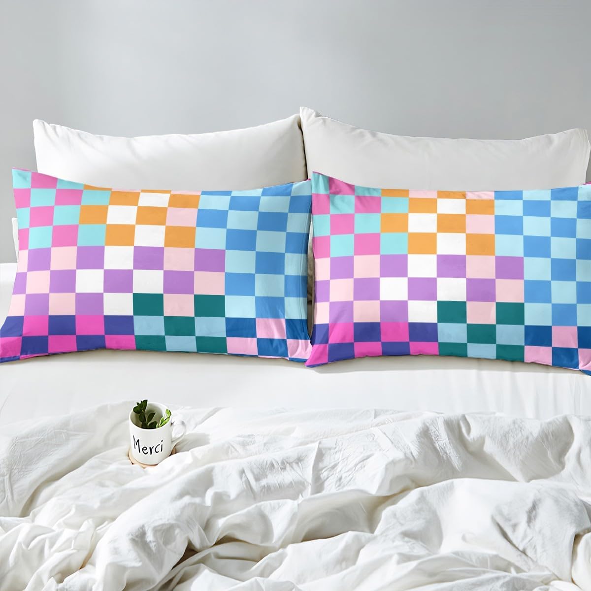Feelyou Multicolored Checkered Retro Bedding Sets Kids Boys Girls Geometric Vintage Bed Sheets Full Size Rainbow Colorful Fitted Sheet Set Modern Simple Groovy Aesthetic Room Decor - Image 4