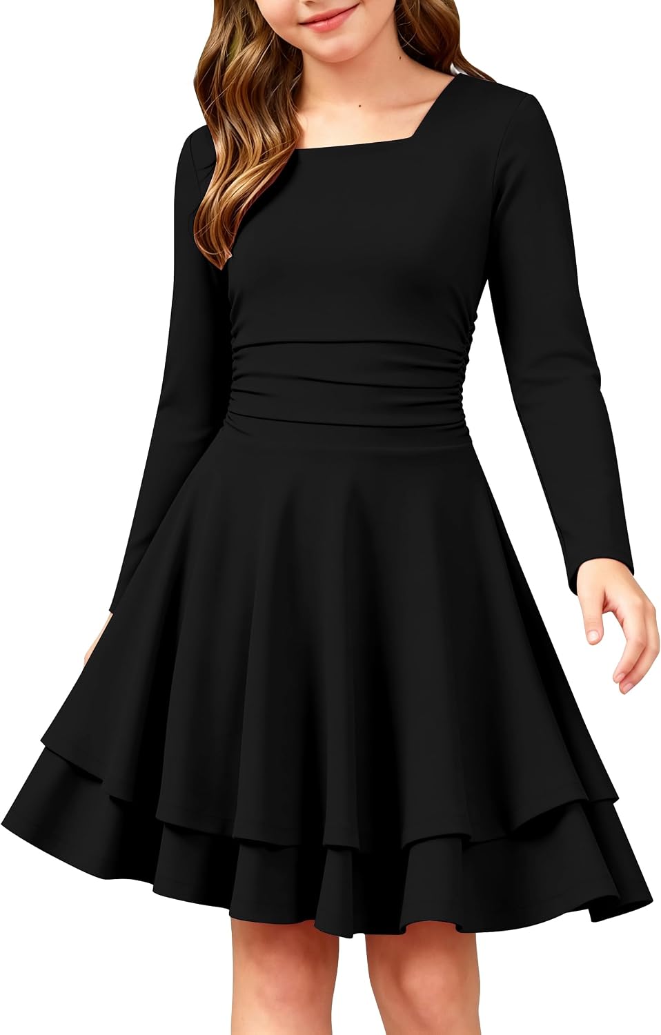 GEMLON Dresses for Girls Long Sleeve A Line Midi Dress