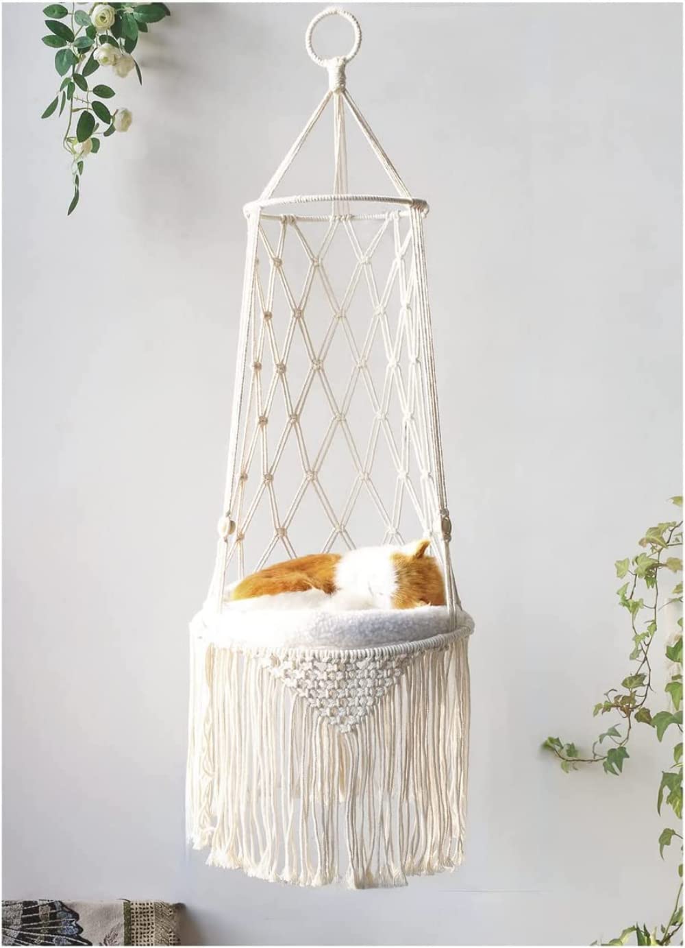 SSDH Handmade Cat Hammock Cat Dog Swing Hanging Bed Tassel Design Cats Nest Indoor Elegant Tapestry Decoration Pet Cats House Personality Home (Hammock B)