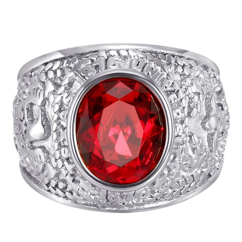Bague chevalière université USA un cadeau idéal pour homme en acier argenté et rouge