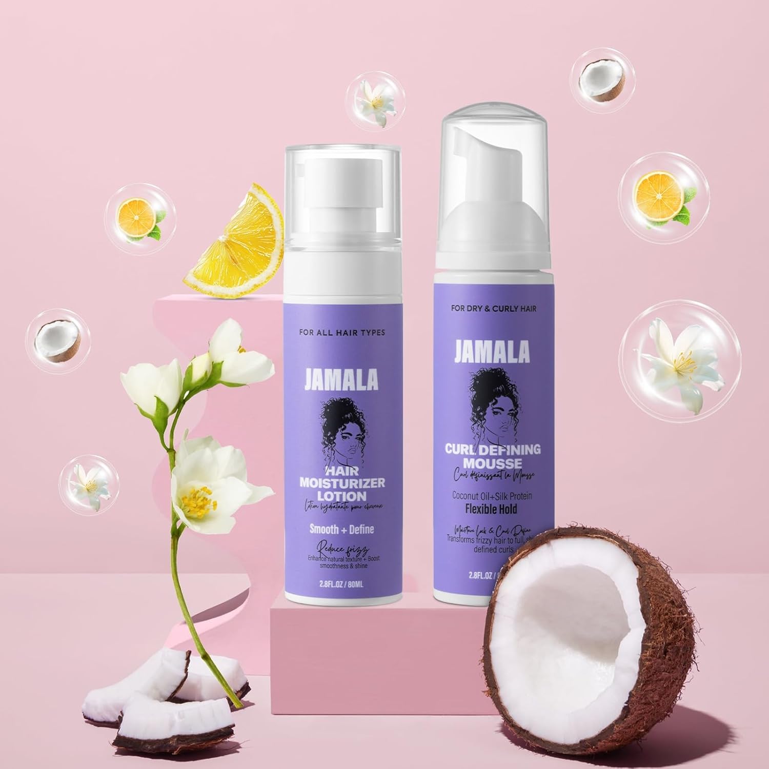 JAMALA Curl Defining Mousse, Moisturizer Lotion 2.8 0z each bottle/Pack of 2