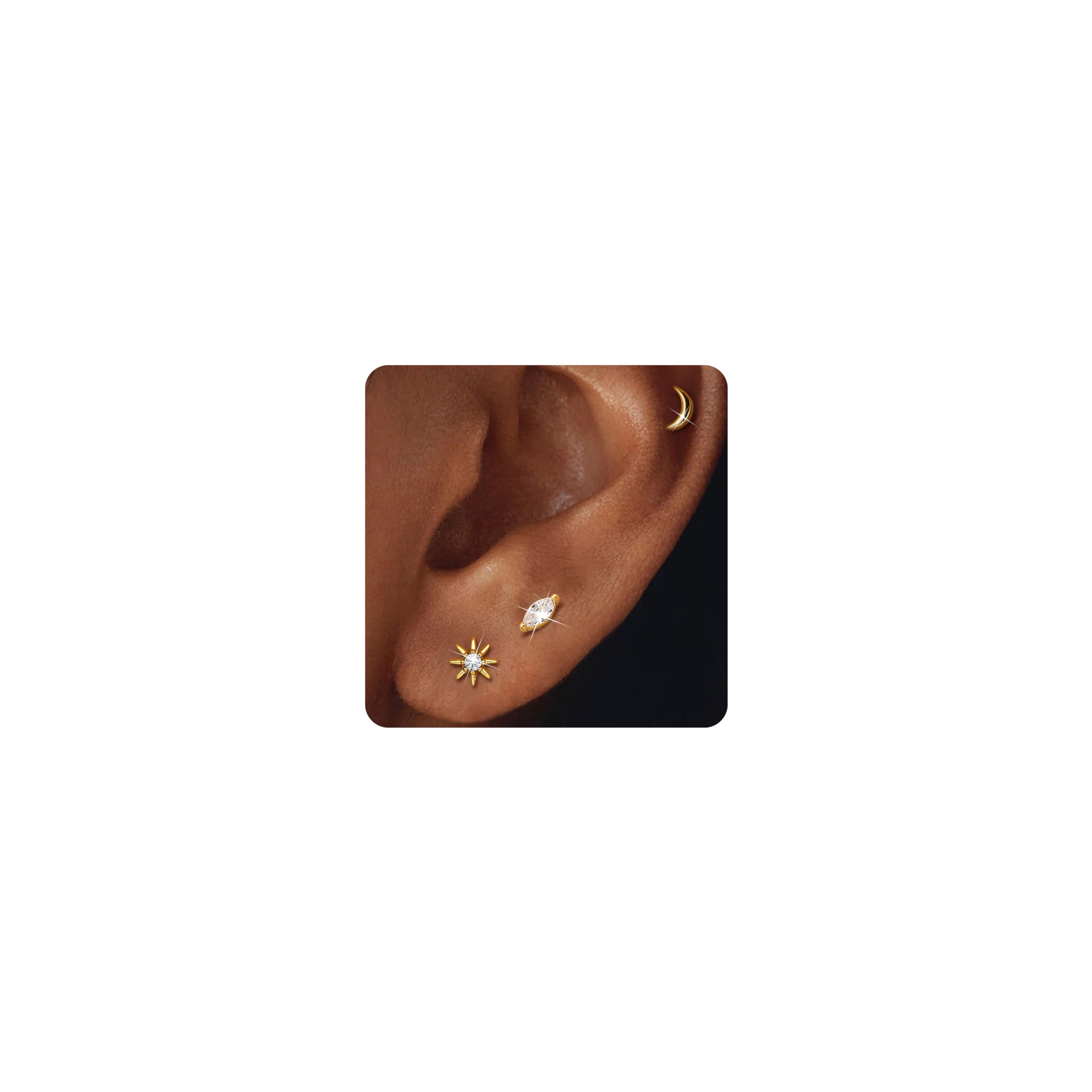 Diamday 3 Paia Orecchini Donna In Acciaio Chirurgico: Set Piercing Helix, Trago, Cartilagine, Anallergici Oro - 2