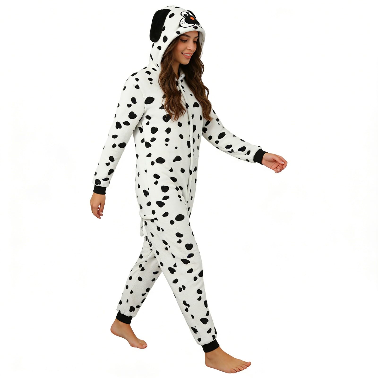 Combinaison Adulte à Imprimé Dalmatien Unisexe Animal Une Pièce Pyjama Costume de Carnaval Cosplay Vêtements de Maison pour Décontracté Confortable Chaud