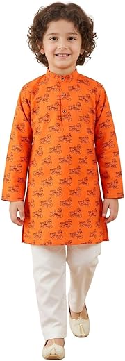 AJ DEZINES Boys Cotton Full Sleeve Letter Printed Kurta Pajama Set for Kids - Ethnic wear | Special Occasion &amp; Traditional