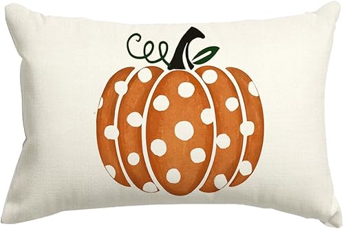 RABUSOFA Fundas de almohada decorativas de otoño, 12 x 20 pulgadas, decoración de calabaza con lunares, para otoño, Acción de Gracias, lumbar, para