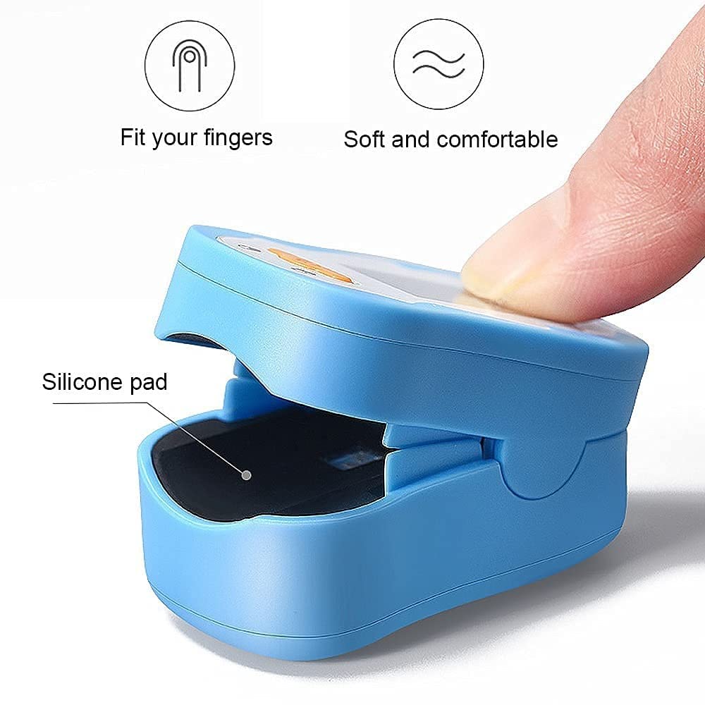 Pulsioxímetro de Dedo para Niños Monitor Portátil de Saturación de Oxígeno En Sangre Con Pantalla OLED Digital Baterías Y Cordón