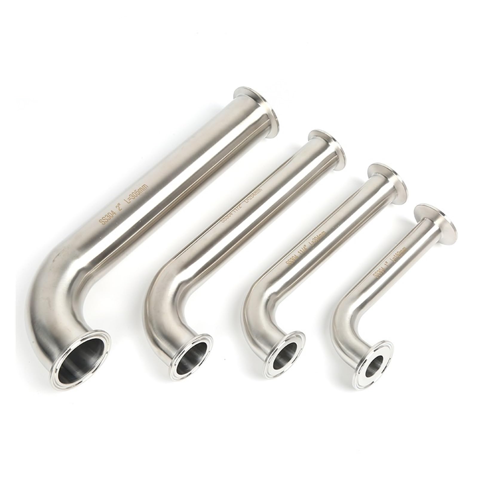 ZHGUIMING Codos de abrazadera de 90 grados SS304 Codo de abrazadera largo de 1", 1 1/4", 1 1/2" y 2" Codos con tubo de extensión Codos de acero inoxidable(OD51MM,L610MM_SS304)