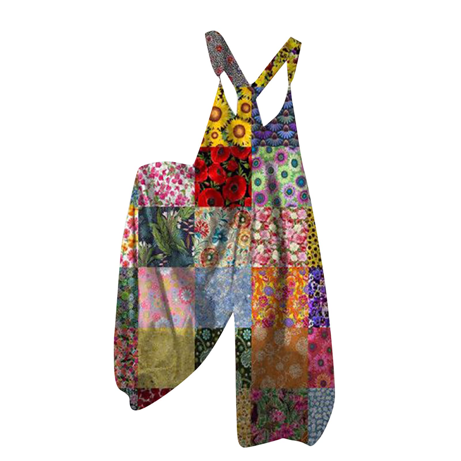 MGWTFZDL Summer Overalls for Women 2025 Wide Leg Baggy Jumpsuits Spaghetti Strap Boho Floral Printed Loose Fit Rompers