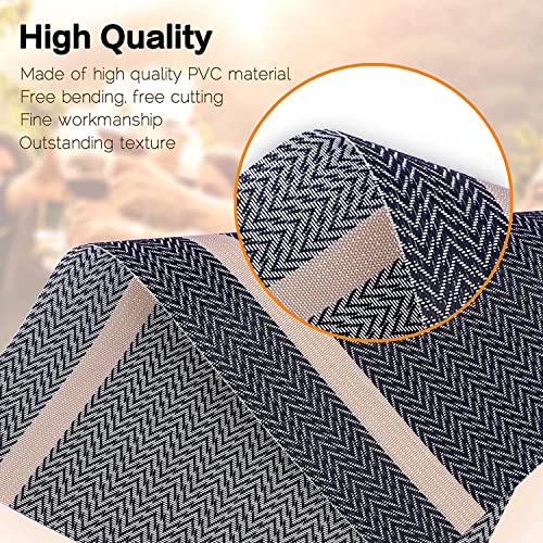 Image of YELONA Placemats Set of 8, Heat-Resistant Woven Vinyl Table Mats, Non-Slip & Washable Dining Tablemats for Kitchen & Dinner Decor, Dark Blue & Gold (45cm x 30cm)