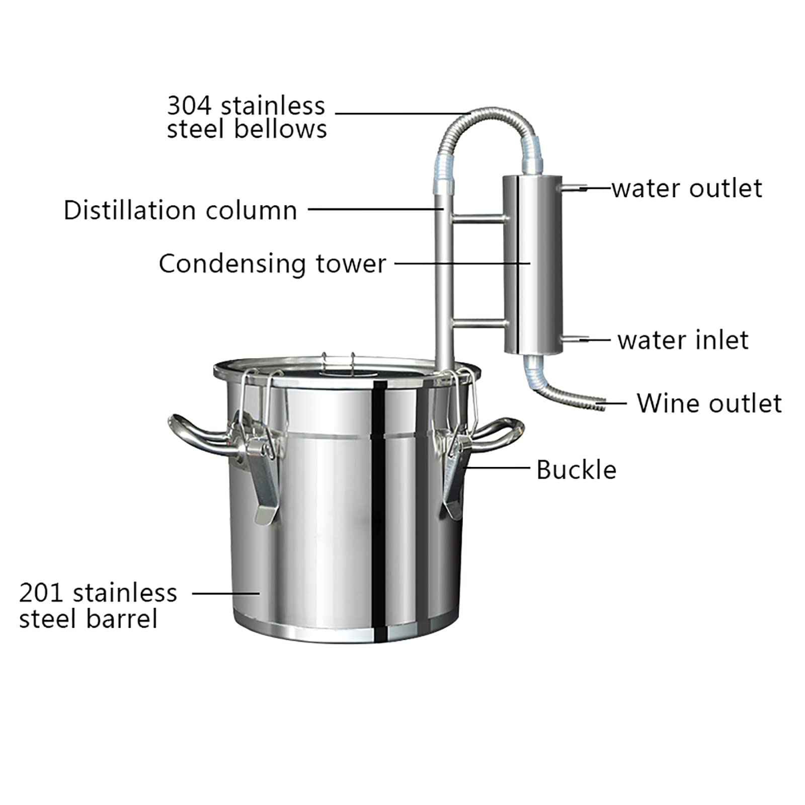 Destilador de Alcohol, Olla de Acero Inoxidable de 12 litros, Agua sin Gas, Kit de destilador de Alcohol, Caldera de licores, alambique de Cobre, destilador de etanol para elaboración casera de cerv